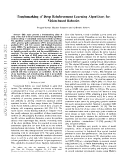 Benchmarking Deep Reinforcement Learning Algorithms for Vision-based
  Robotics