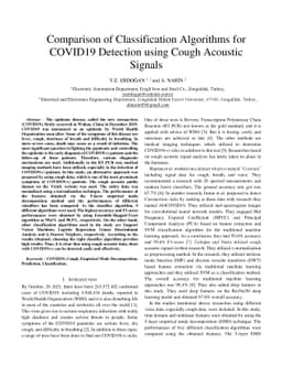Comparison of Classification Algorithms for COVID19 Detection using
  Cough Acoustic Signals