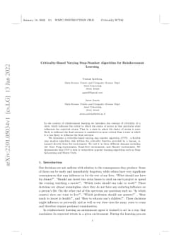 Criticality-Based Varying Step-Number Algorithm for Reinforcement
  Learning