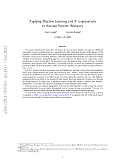 Applying Machine Learning and AI Explanations to Analyze Vaccine
  Hesitancy