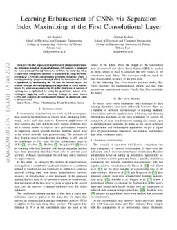 Learning Enhancement of CNNs via Separation Index Maximizing at the
  First Convolutional Layer
