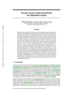 Neural Circuit Architectural Priors for Embodied Control