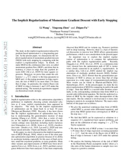 The Implicit Regularization of Momentum Gradient Descent with Early
  Stopping
