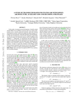 A Study of Transducer based End-to-End ASR with ESPnet: Architecture,
  Auxiliary Loss and Decoding Strategies