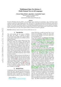 Multilingual Open Text Release 1: Public Domain News in 44 Languages