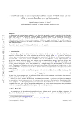 Theoretical analysis and computation of the sample Frechet mean for sets
  of large graphs based on spectral information