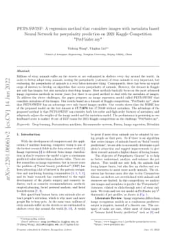 PETS-SWINF: A regression method that considers images with metadata
  based Neural Network for pawpularity prediction on 2021 Kaggle Competition
  "PetFinder.my"