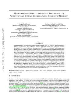 Modeling the Repetition-based Recovering of Acoustic and Visual Sources
  with Dendritic Neurons