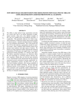 Few-shot image segmentation for cross-institution male pelvic organs
  using registration-assisted prototypical learning