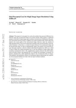 Dual Perceptual Loss for Single Image Super-Resolution Using ESRGAN