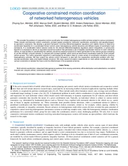 Cooperative constrained motion coordination of networked heterogeneous
  vehicles