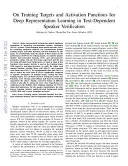 On Training Targets and Activation Functions for Deep Representation
  Learning in Text-Dependent Speaker Verification