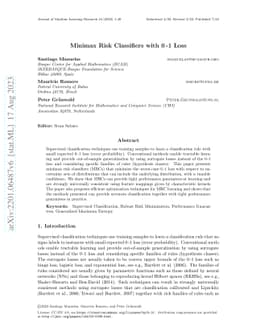 Minimax risk classifiers with 0-1 loss