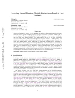 Learning Neural Ranking Models Online from Implicit User Feedback