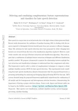 Selecting and combining complementary feature representations and
  classifiers for hate speech detection