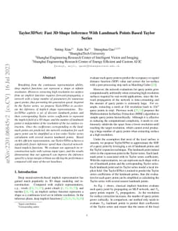 Taylor3DNet: Fast 3D Shape Inference With Landmark Points Based Taylor
  Series