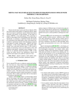 MHTTS: Fast multi-head text-to-speech for spontaneous speech with
  imperfect transcription