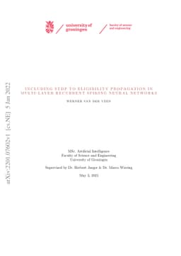 Including STDP to eligibility propagation in multi-layer recurrent
  spiking neural networks