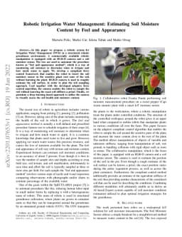 Robotic Irrigation Water Management: Estimating Soil Moisture Content by
  Feel and Appearance