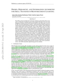 Priors, Hierarchy, and Information Asymmetry for Skill Transfer in
  Reinforcement Learning