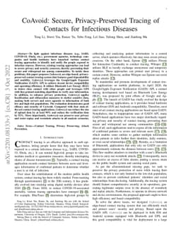 CoAvoid: Secure, Privacy-Preserved Tracing of Contacts for Infectious
  Diseases