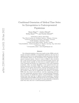 Conditional Generation of Medical Time Series for Extrapolation to
  Underrepresented Populations