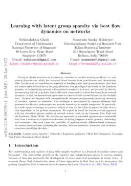 Learning with latent group sparsity via heat flow dynamics on networks