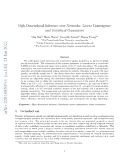 High-Dimensional Inference over Networks: Linear Convergence and
  Statistical Guarantees