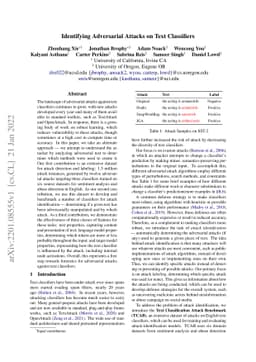 Identifying Adversarial Attacks on Text Classifiers