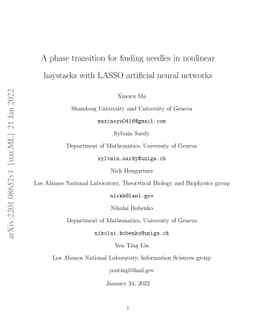 A phase transition for finding needles in nonlinear haystacks with LASSO
  artificial neural networks