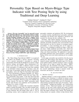 Personality Type Based on Myers-Briggs Type Indicator with Text Posting
  Style by using Traditional and Deep Learning