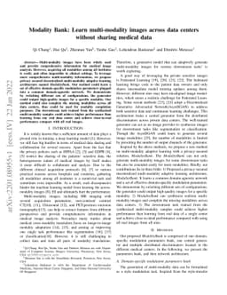 Modality Bank: Learn multi-modality images across data centers without
  sharing medical data