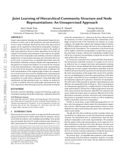 Joint Learning of Hierarchical Community Structure and Node
  Representations: An Unsupervised Approach