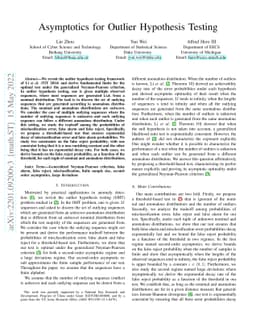 Asymptotics for Outlier Hypothesis Testing
