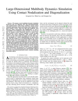 Large-Dimensional Multibody Dynamics Simulation Using Contact
  Nodalization and Diagonalization