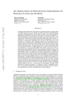 An Application of Pseudo-Log-Likelihoods to Natural Language Scoring