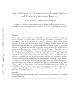 Spherical Poisson Point Process Intensity Function Modeling and
  Estimation with Measure Transport