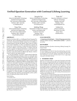 Unified Question Generation with Continual Lifelong Learning