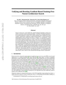 Unifying and Boosting Gradient-Based Training-Free Neural Architecture
  Search