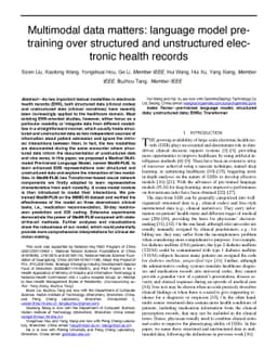 Multimodal data matters: language model pre-training over structured and
  unstructured electronic health records