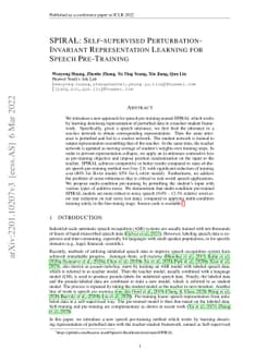 SPIRAL: Self-supervised Perturbation-Invariant Representation Learning
  for Speech Pre-Training