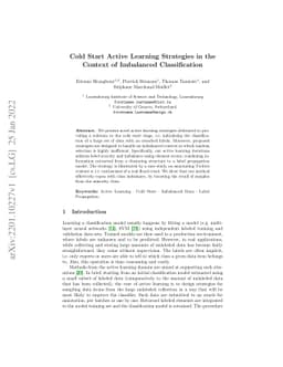 Cold Start Active Learning Strategies in the Context of Imbalanced
  Classification