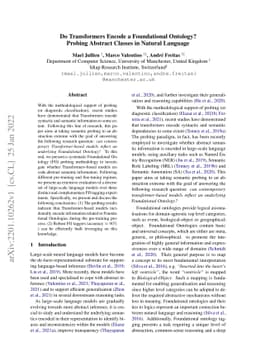 Do Transformers Encode a Foundational Ontology? Probing Abstract Classes
  in Natural Language