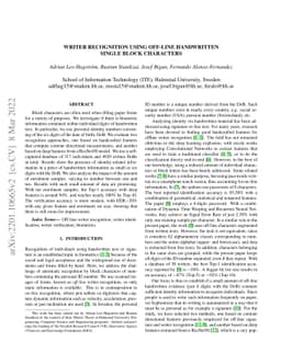 Writer Recognition Using Off-line Handwritten Single Block Characters