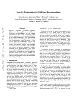 Sparsity Regularization For Cold-Start Recommendation