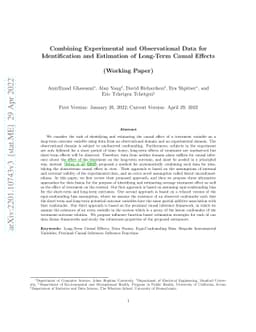 Combining Experimental and Observational Data for Identification and
  Estimation of Long-Term Causal Effects