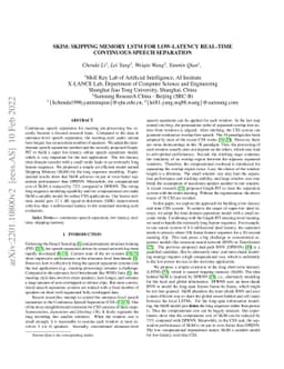 SkiM: Skipping Memory LSTM for Low-Latency Real-Time Continuous Speech
  Separation