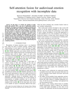 Self-attention fusion for audiovisual emotion recognition with
  incomplete data