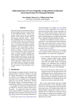 Addressing Issues of Cross-Linguality in Open-Retrieval Question
  Answering Systems For Emergent Domains
