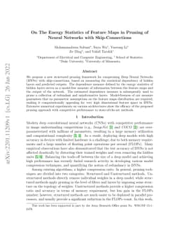 On The Energy Statistics of Feature Maps in Pruning of Neural Networks
  with Skip-Connections